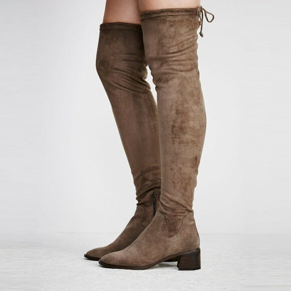 Free People Coast To Coast Otk Over the Knee Suede Tan Taupe Block Heel Boots - Picture 2 of 10